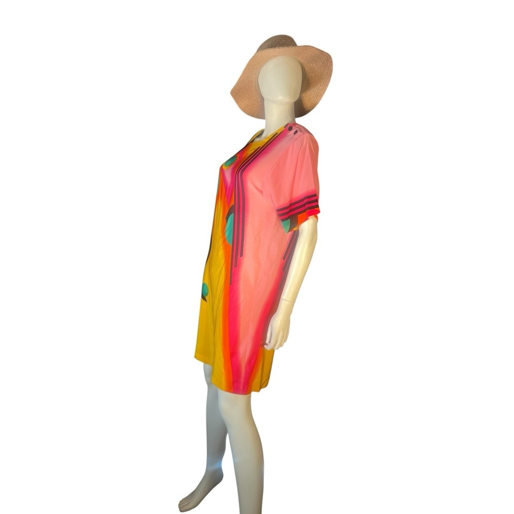 vtg 1980s  Pat Argenti  geometric dopamine color silk dress sz S - Picture 3 of 6